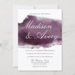 Modern Purple Watercolor Splash Wedding Invitation