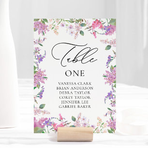 Modern Purple Watercolor Wildflowers Wedding  Table Number