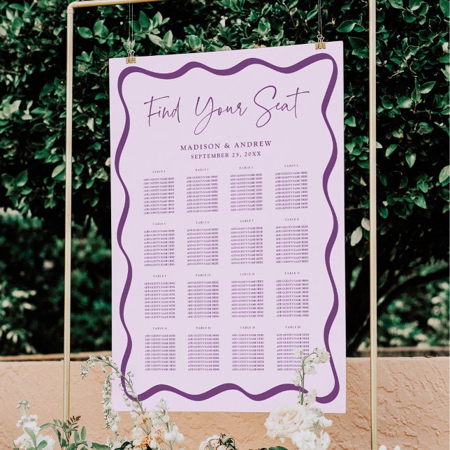 Modern Purple Wavy Frame 16 Table Seating Chart (Creator Uploaded)