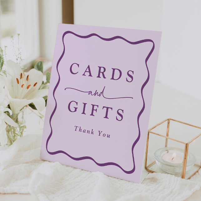 Modern Purple Wavy Frame Cards and Gifts Pedestal Sign (Creator Uploaded)