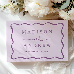 Modern Purple Wavy Frame Photo Wedding Guest Book