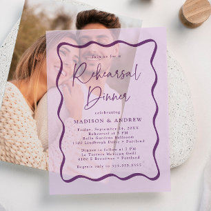 Modern Purple Wavy Frame Rehearsal Dinner Vellum Invitations