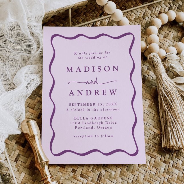 Modern Purple Wavy Frame Wedding Invitation (Creator Uploaded)