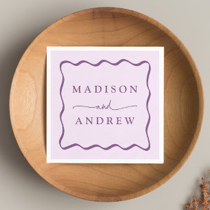 Modern Purple Wavy Frame Wedding Napkin