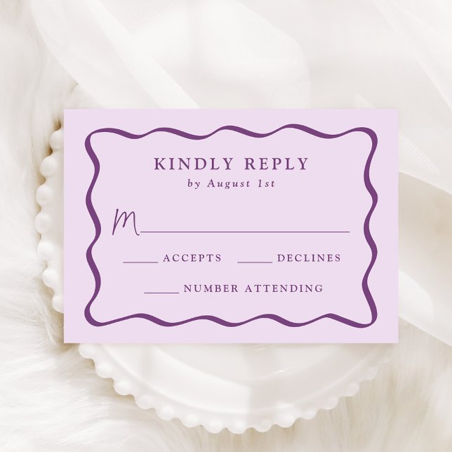 Modern Purple Wavy Frame Wedding RSVP Card (Creator Uploaded)