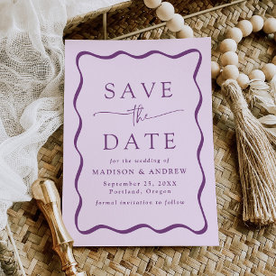 Modern Purple Wavy Frame Wedding Save The Date