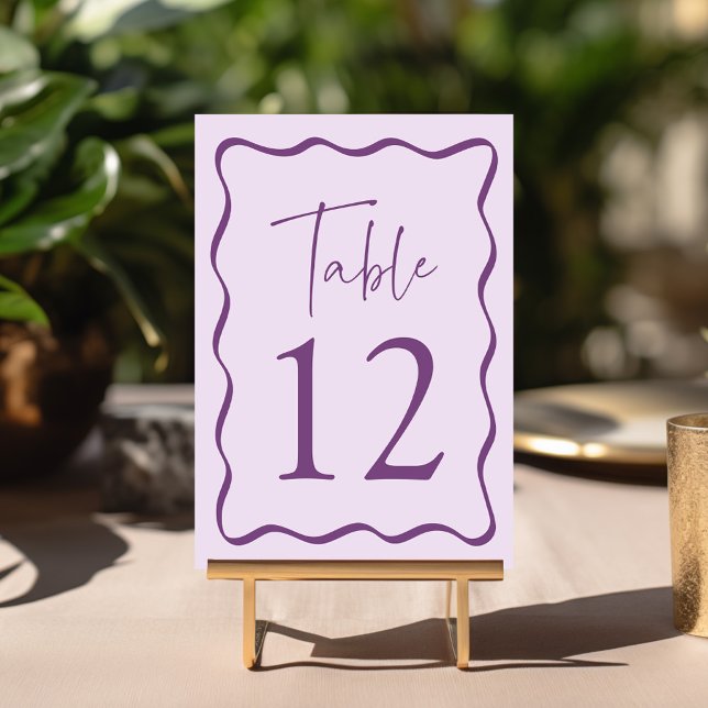 Modern Purple Wavy Frame Wedding Table Number (Creator Uploaded)