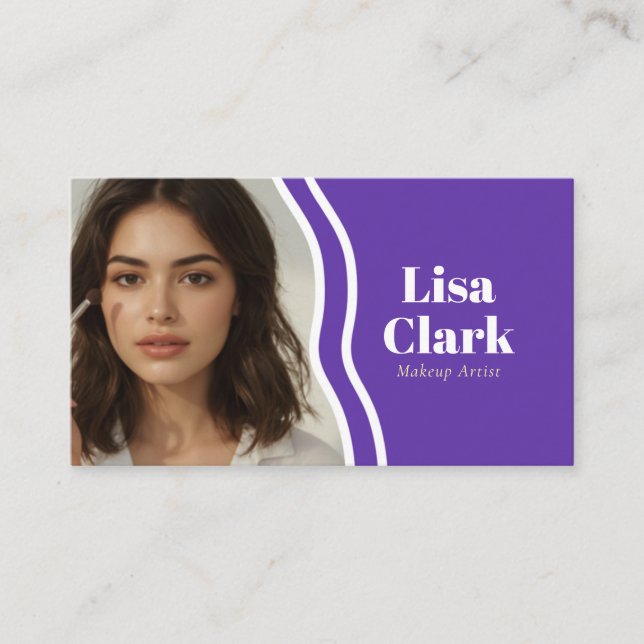 Modern Purple Wavy Line Chic Makeup Artist  Business Card (Front)