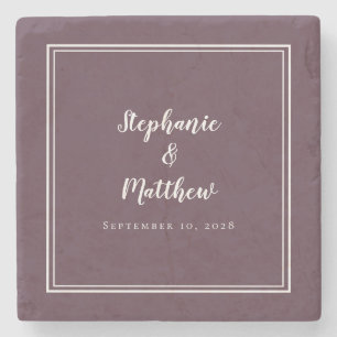 Modern Purple Wedding Bride & Groom Elegant Simple Stone Coaster