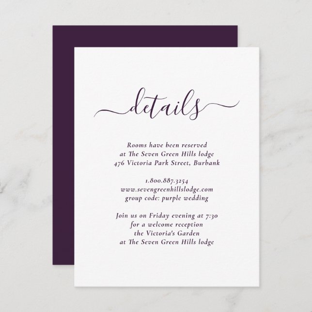 Modern Purple Wedding Enclosure Card (Front/Back)