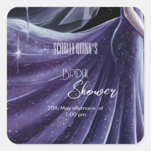 Modern purple wedding gown bridal shower square sticker