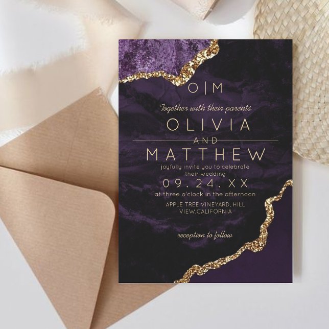 Modern Purple Wedding Monogram Luxury Wedding Invitation (Creator Uploaded)