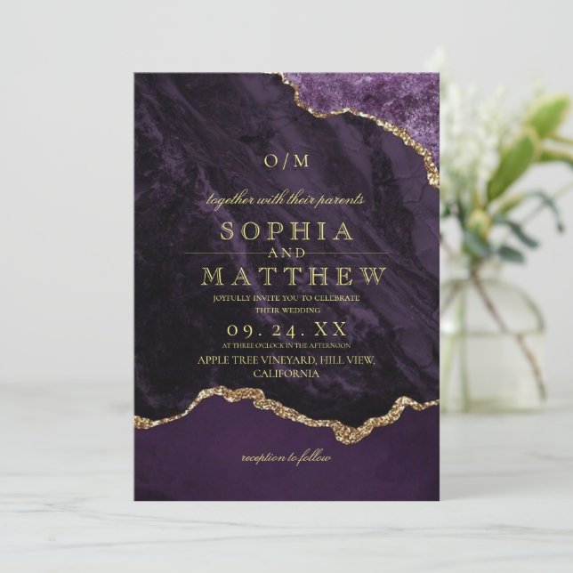 Modern Purple Wedding Photo Invitation (Standing Front)