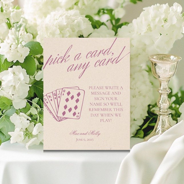 Modern Purple Wedding Playing Cards Pedestal Sign (Add a fun touch to your wedding or event with this modern serif playing cards guest book sign!)