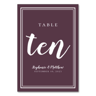 Modern Purple Wedding Reception  Table Number Ten