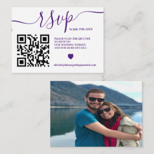 Modern Purple wedding rsvp Qr code photo Enclosure Card