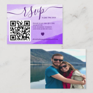 Modern Purple wedding rsvp Qr code photo Enclosure Card