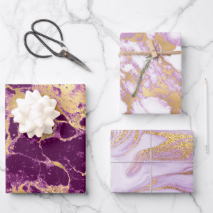Modern Purple, White and Gold Marble Pattern Wrapping Paper Sheet