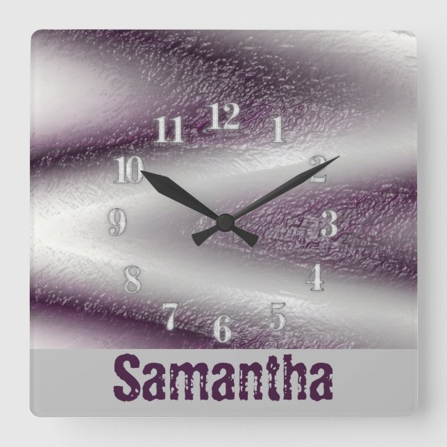 Modern Purple White Bold Abstract Baby Square Wall Clock (Front)