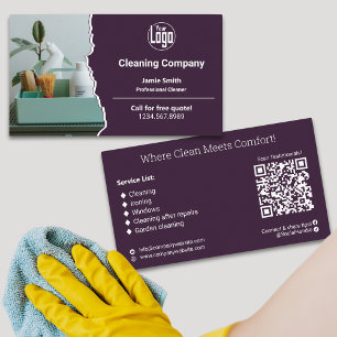 Modern Purple White Cleaning Company Business Card