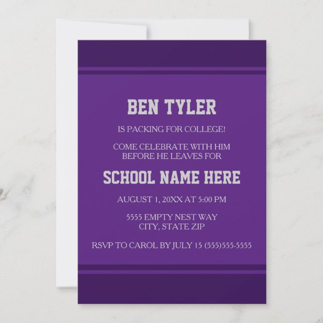 Modern Purple White College Trunk Party Invitation (Front)