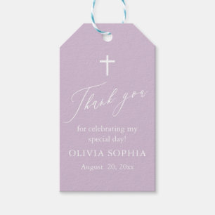 Modern Purple White Cross Girl Baptism Favour Tags