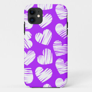 Modern Purple White Doodled Heart Valentine's Day Case-Mate iPhone Case