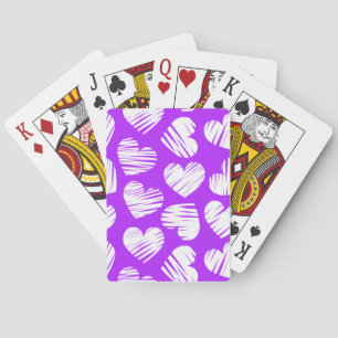 Modern Purple White Doodled Heart Valentine's Day Playing Cards