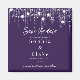 Modern Purple & White Hanging Lights Save the Date Magnet