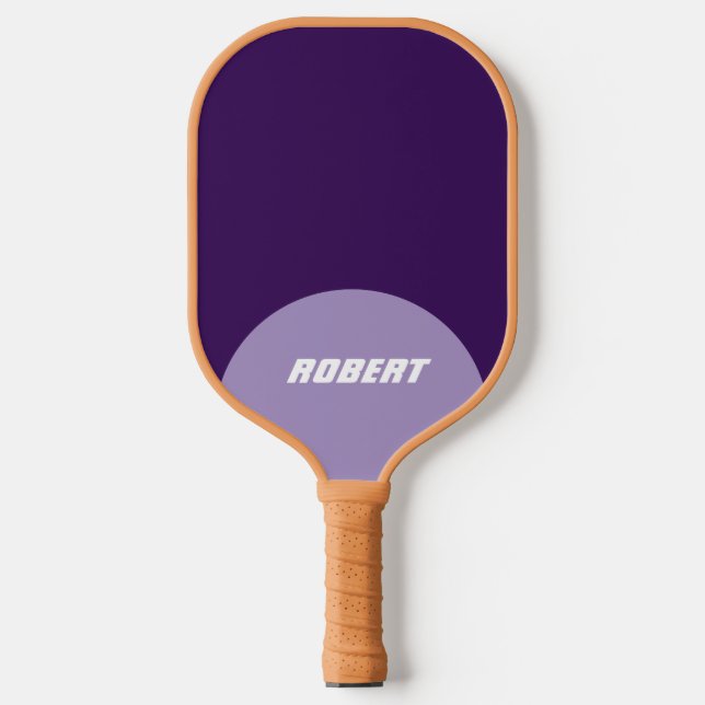 Modern purple &white monogram name pickleball paddle (Front)