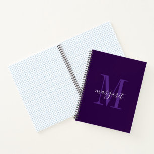 Modern purple &white monogram name Spiral Notebook