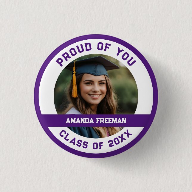 Modern Purple & White Photo Customised Graduation 3 Cm Round Badge (Front)