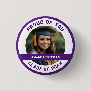 Modern Purple & White Photo Customised Graduation 3 Cm Round Badge