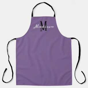 Modern Purple White Script Monogram Personalised Apron