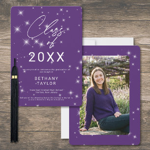 Modern Purple & White Sparkle Graduation Announcement