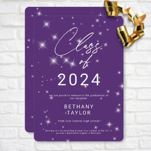 Modern Purple & White Sparkle Graduation Announcement