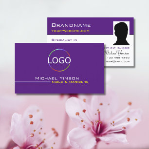 Modern Purple White with Logo & Photo Professional Business Card