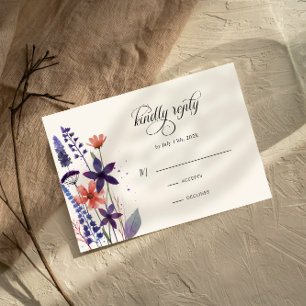 Modern Purple Wildflower Garden Wedding RSVP Card