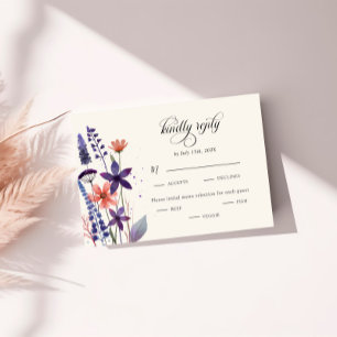 Modern Purple Wildflower Wedding Meal Choice RSVP Card