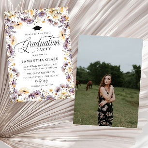 Modern Purple Wildflowers Photo Graduation Party  Invitation