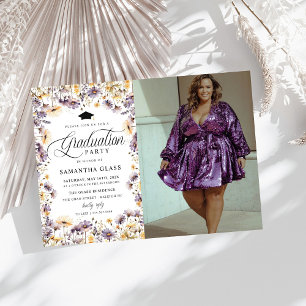 Modern Purple Wildflowers Photo Graduation Party Invitation