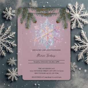 Modern Purple Winter Snowflakes Cute Baby Shower Invitation