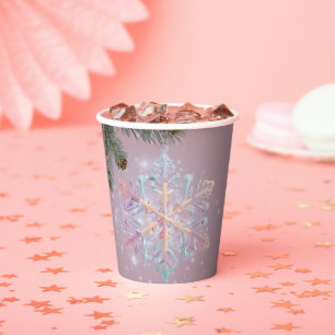 Modern Purple Winter Snowflakes Cute Baby Shower Paper Cups