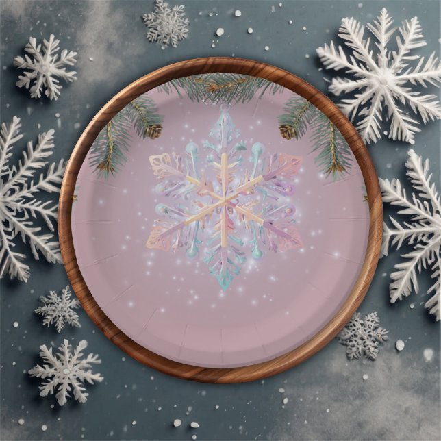 Modern Purple Winter Snowflakes Cute Baby Shower Paper Plate (Creator Uploaded)