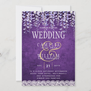 Modern Purple Wisteria Lace Wedding Invitation
