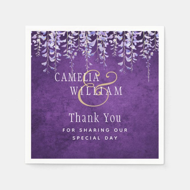 Modern Purple Wisteria Lace Wedding Napkin (Front)