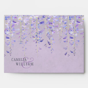 Modern Purple Wisteria Lace Wedding RSVP Envelope