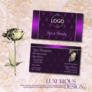 Modern Purple with Logo Photo and Monogram Pattern Business Card