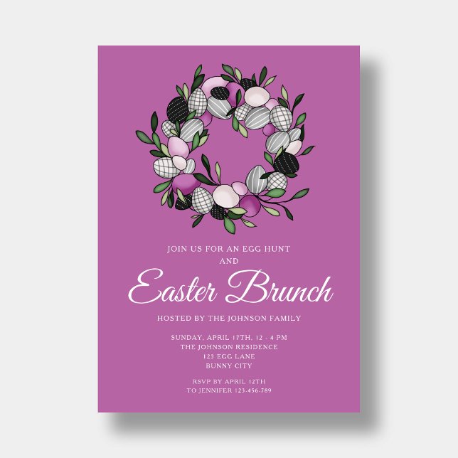 Modern Purple Wreath Easter Brunch Invitation (Modern Purple Wreath Easter Brunch Invitation)