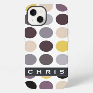 Modern purple yellow polka dots pattern monogram iPhone 13 case